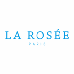Logo de La Rosée, une marque de soins de la peau basée à Paris, avec un design simple et élégant en bleu.